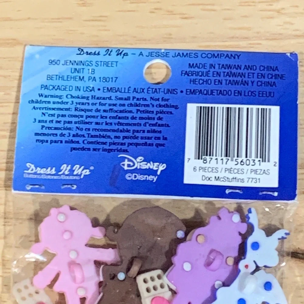 Disney‎ Doc McStuffins Dress It Up Novelty Buttons 6pc Set 7731 New